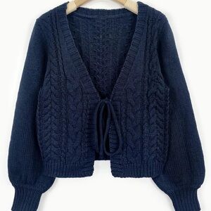 Navy long sleeve tie front sweater cardigan
